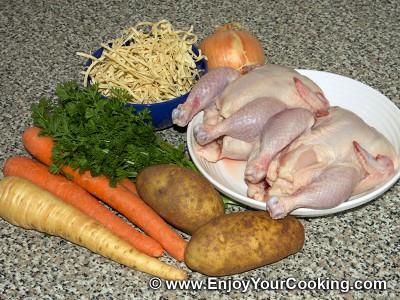 Chicken Soup with Egg Linguine Recipe: Step 1