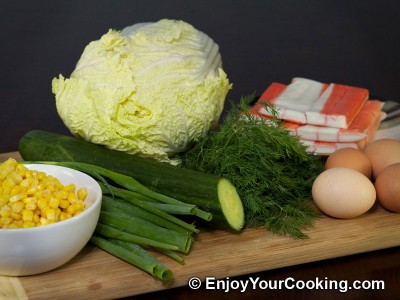 Crab Sticks Salad with Napa and Cucumber Recipe: Step 1