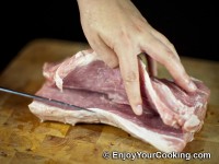 Slit about 1/3 thick part of loin lenghtwise at the bottom