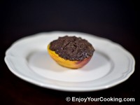 Place each peach on a serving plate