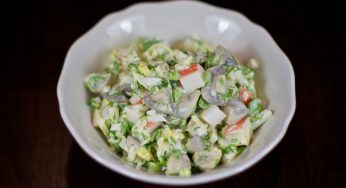 Crab Sticks Salad with Pickled Mushrooms and Apple