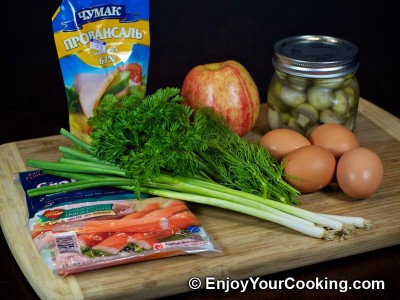 Crab Sticks Salad with Pickled Mushrooms and Apple Recipe: Step 1