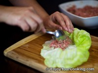 Arrange a table spoon of stuffing at the steam side