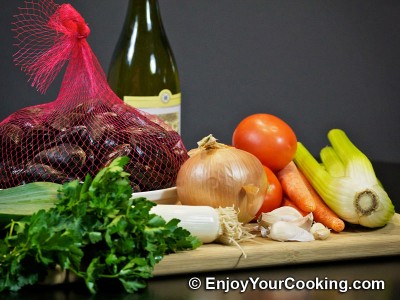 Mussels Steamed with Vegetables in White Wine Recipe: Step 1