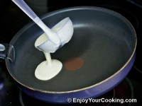 Tilt skillet and pour batter in