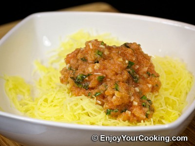 Roasted Spaghetti Squash with Tomato Basil Sauce  Recipe: Step 11
