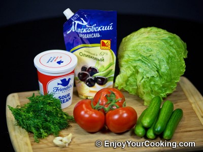 Lettuce, Tomato and Cucumber Salad Recipe: Step 1