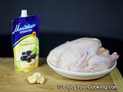 Whole Roasted Chicken with Mayo and Garlic Recipe: Step 1
