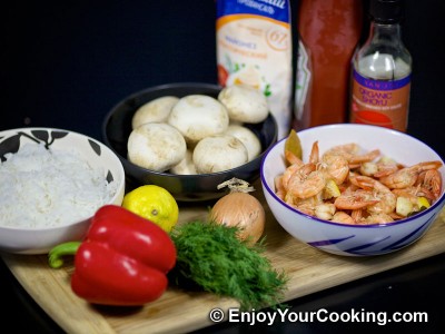 Shrimps, Mushroom and Rice Salad  Recipe: Step 1