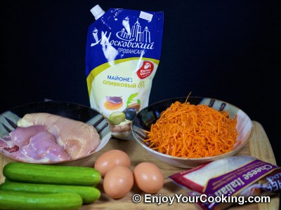 Chicken Salad with Cucumbers and Korean Style Carrots Recipe: Step 1