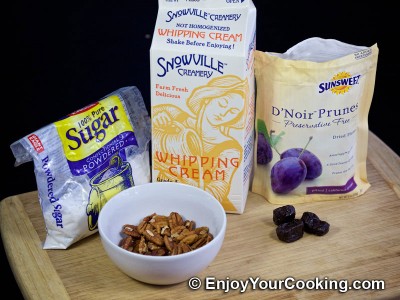 Pecan Stuffed Prunes with Whipped Cream: Step 1