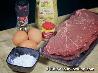 Recipe for Fried Meat with Mustard and Eggs: Step 1