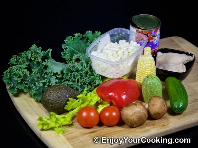 Raw Vegetables and Chicken Salad with Feta: Step 1